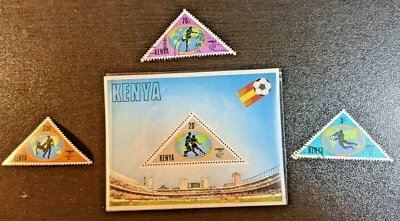 Kenia. Scott's #s 225-7 y 229. Usado para MNH. Mundial '82. tienda de sellos de sal. Foto 1 de 2
