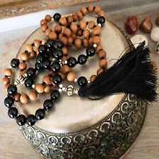 8mm Natural knot Sandalwood Black Onyx beads necklace Bless Emotional Classic