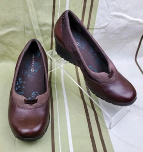 EUC Merrell Footwear Brown Leather Slip On Vibram Soles Wedge Shoes WO's Size 7 - Picture 1 of 12