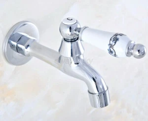Polished Chrome Ceramic handle Mop Pool Sink Tap Single Cold Laundry Faucet - Picture 1 of 9