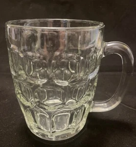 Vintage Thumbprint Dimpled Design 16 oz Clear Glass Beer Mug Barware Rare Find - Picture 1 of 9