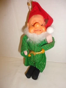 VTG Elf Dwarf Christmas Ornament Sparkle Green Coat & Red Felt Hat 7’’Japan - Picture 1 of 3