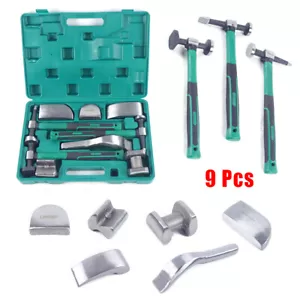 9Pcs Set Car Auto Body Work Hammer Fender Hand Tool Dent Crowbar Repair Tool Kit - Picture 1 of 12