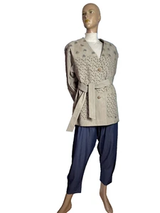 vintage Wildleder Jacke beige grau Blumen Muster perforiert Gürtel 40 42 44 - Bild 1 von 18