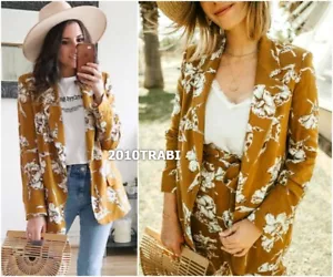 ZARA MUSTARD FLORAL PRINT LINEN BLAZER JACKET SIZE M - Picture 1 of 13