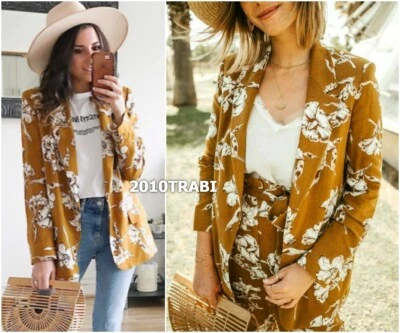 ZARA MUSTARD FLORAL PRINT LINEN BLAZER JACKET SIZE M - Image 1 of 4