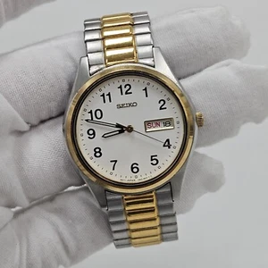 Vintage Seiko Dial Day Date Two Tone Men's Wrisy Watch 7N43-9048 New Battery - Picture 1 of 8