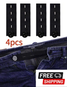 4pcs Adjustable Elastic Waistband Extender With Metal Button, Ideal For Pants - Picture 1 of 5