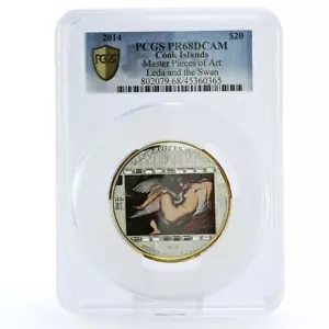Cook Islands 20 dollars Peter Rubens Leda Swan Bird Art PR68 PCGS Ag coin 2014 - Picture 1 of 2