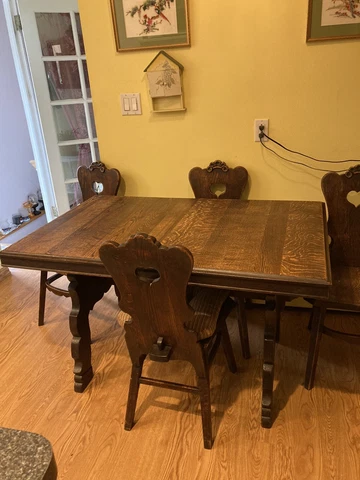 Antique Tiger Oak 48" Long Kitchen Table With 4 Chairs Cover