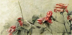Robert Bateman - House Finch and Roses - S/N Lithograph - Signed - MINT - Foto 1 di 1