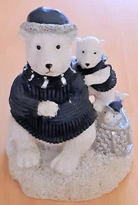 Schöne Winter Deko Eisbär Figur Mutter mit Kind Blau Weiß - Bild 1 von 1