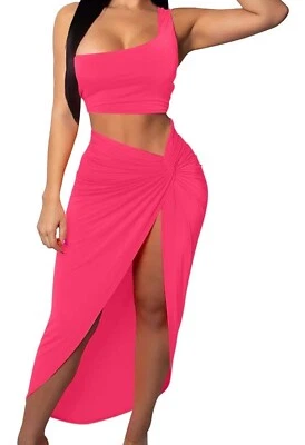 BEAGIMEG женщин Sexy одно плечо длиной обтяжку разрез юбка 2 изделия платье Sz M - Изображение 1 из 4