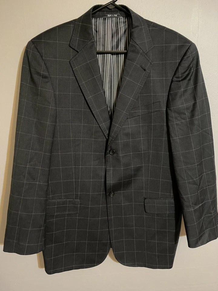 Zanetti I Deal Blazer Made in Italy Gray Windowpane Suit Jacket Coat - Men's 42R - Image 1 of 4
