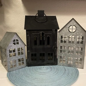 Zinc Houses With Tea Light Galvanized Metal House For Candle - Picture 1 of 3