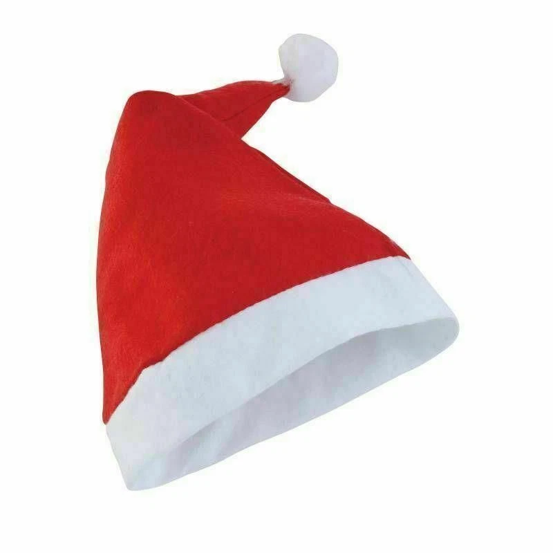 2 x Unisex Father Christmas Hat XMAS Santa Adult Size Hat Wth White Plush