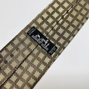 Hermes Paris Brown Jacquard Silk Tie w Gold Design 58x3.5” LNWOT - Picture 1 of 11
