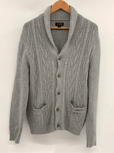 Tasso Elba Cardigan Sweater Men Large Gray Cable Knit Shawl Collar Fisherman - Picture 1 of 10