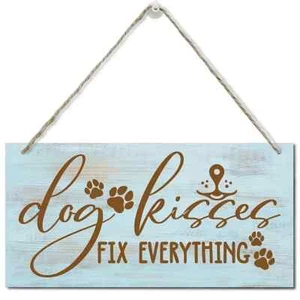 NEU Hund Küsse Fix alles dekoratives Wandschild aus Holz 4 x 8 Zoll blau mit Pfotenabdrücken - Bild 1 von 4