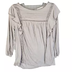 Knox Rose Bauerntop grau Größe M Spitze und Rüschen 3/4 Arm Stretch - Bild 1 von 7