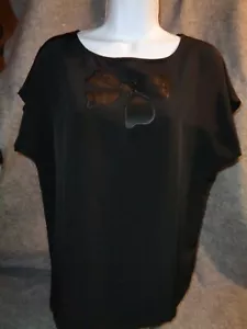 WOMEN'S KORET PULLOVER BLACK POLYESTER TOP/BLOUSE SZ 10 WITH BOW ACCENT ON FRONT - Picture 1 of 4