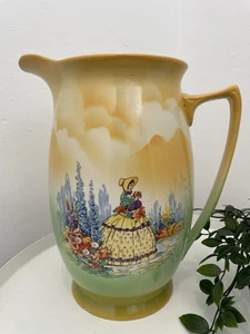 Large 1930s Yellow Pitcher Wash Jug Art Deco Cottage Garden 11" Antique English - Picture 1 of 7