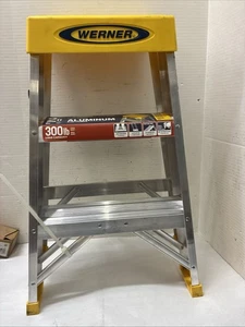 2 Stufen Aluminium Tritthocker Leiter 2 Fuß 300 Pfund Tragfähigkeit Silber Gelb - Bild 1 von 2