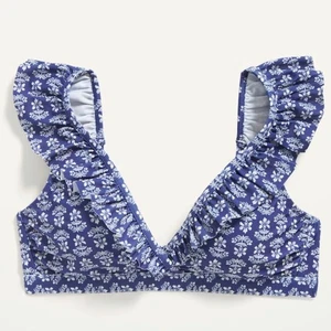 Rüschen Bikini Badesuite Oberteil 2XL Damen Seaborne Blumen Blau Neu Old Navy - Bild 1 von 11