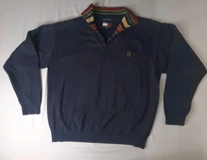 Tommy Hilfiger Crest Quarter Zip Pullover Rugby Kragen Navy Baumwolle XXL Vintage - Bild 1 von 5
