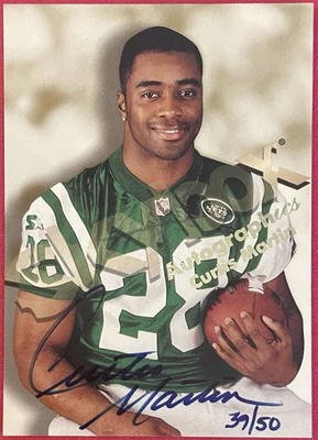 Curtis Martin 1998 Skybox Premium Autographics Blue Ink /50 #D 39/50 Jets - Image 1 of 2