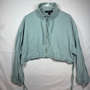 Forever 21 Cropped Jacket Full Zip Drawstring Waist Light Blue Women's Sz Small - Picture 1 of 9