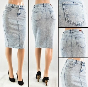 Women Stretch Denim 24"-25" knee Length Skirt pencil snow wash 5pockets #WG76239 - Picture 1 of 5