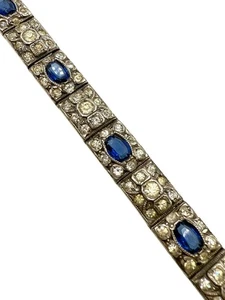 Antique Art Deco Sapphire-Blue Glass Paste Stoner Panel Bracelet  - Picture 1 of 12