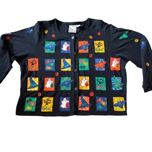 Cárdigan Suéter Michael Simon De Colección Halloween 2X Negro Fantasma Murciélago Araña Calabaza - Imagen 1 de 13