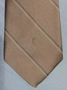 Yves Saint Laurent YSL Vintage Tie Necktie Classic Grey Striped 57 In Monogram - Picture 1 of 4