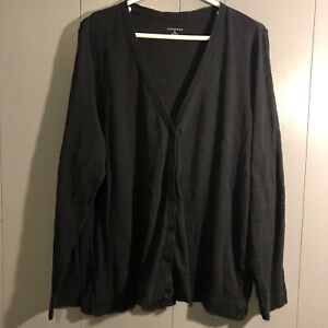 Lands End Damen Cardigan Pullover Knopf V-Ausschnitt schwarz Größe XL 18-20 100 % Baumwolle