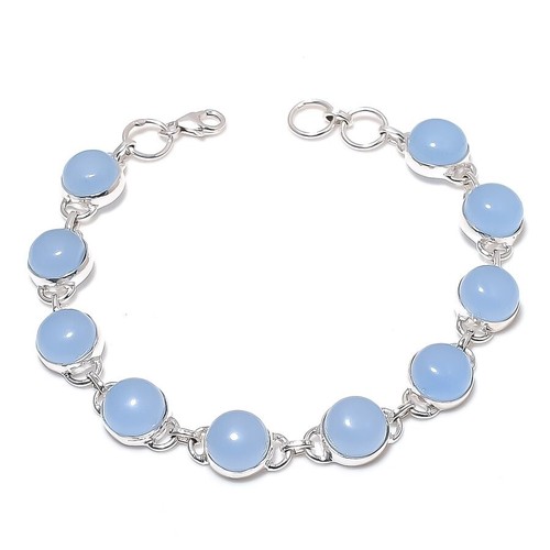 VALENTINO Bracciale fatto a mano con pietre preziose calcedonio viola argento 925 catena sorella art deco