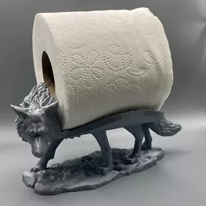 Gray Wolf Toilet Paper Tissue Holder Glossy Shiny Silver - Picture 1 of 8