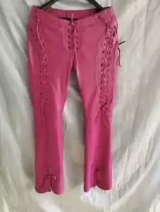 Rosa Lederhose für Damen geschnürt. 100 % echte weiche Lammfell Biker Lederhose - Bild 1 von 10