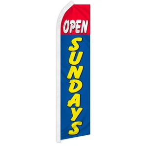 Open Sundays Swooper Flutter Feather Advertising Flag Open on Sunday Rd/Bl - Picture 1 of 2