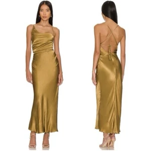 $320 Shona Joy Giorgia Midi Dress Asymmetrical One Shoulder Tie Back Olive Oil - Picture 1 of 9