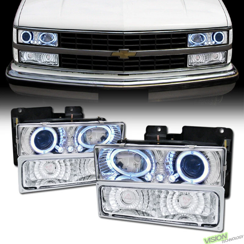 Chrome LED Halo Projector Headlights+Signal+Parking Yd For 88-00 Chevy/GMC C10 - Image 1 of 2