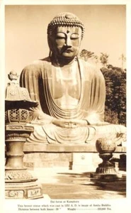 Estatua de Buda Amita RPPC Daibutsu, Kamakura, foto real de colección de Japón - Imagen 1 de 2