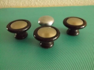 Lot 4Round Vintage Wood & Metal Cabinet Door Pulls Drawer Dresser Knobs - Picture 1 of 4