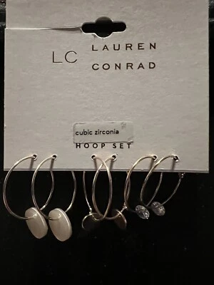 "Pendientes de aro de alambre tono oro rosa Lauren Conrad con dijes de disco 3/4""" Foto 1 de 4