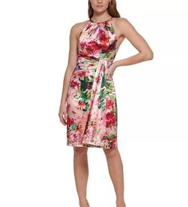 Eliza J Satin Blumendruck Neckholder Etui Bodycon Neckholder Aquarell Kleid Gr. 2 - Bild 1 von 13