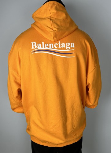Balenciaga Felpa con Cappuccio Unisex Oversize Arancione S Logo Politico Armadio Rara AUTENTICA