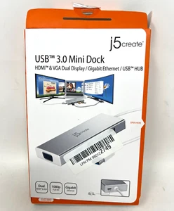 j5create USB 3.0 Mini Dock HDMI VGA Dual Display Gigabit Ethernet USBOp JUD380 - Picture 1 of 5