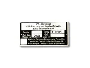 Placa de características Simson S 51/1 placa id plate - Imagen 1 de 1