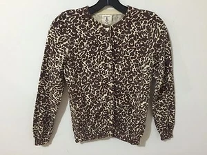 Lands' End Cardigan Sweater Beige & Brown Animal Print Size L (14) - Picture 1 of 10